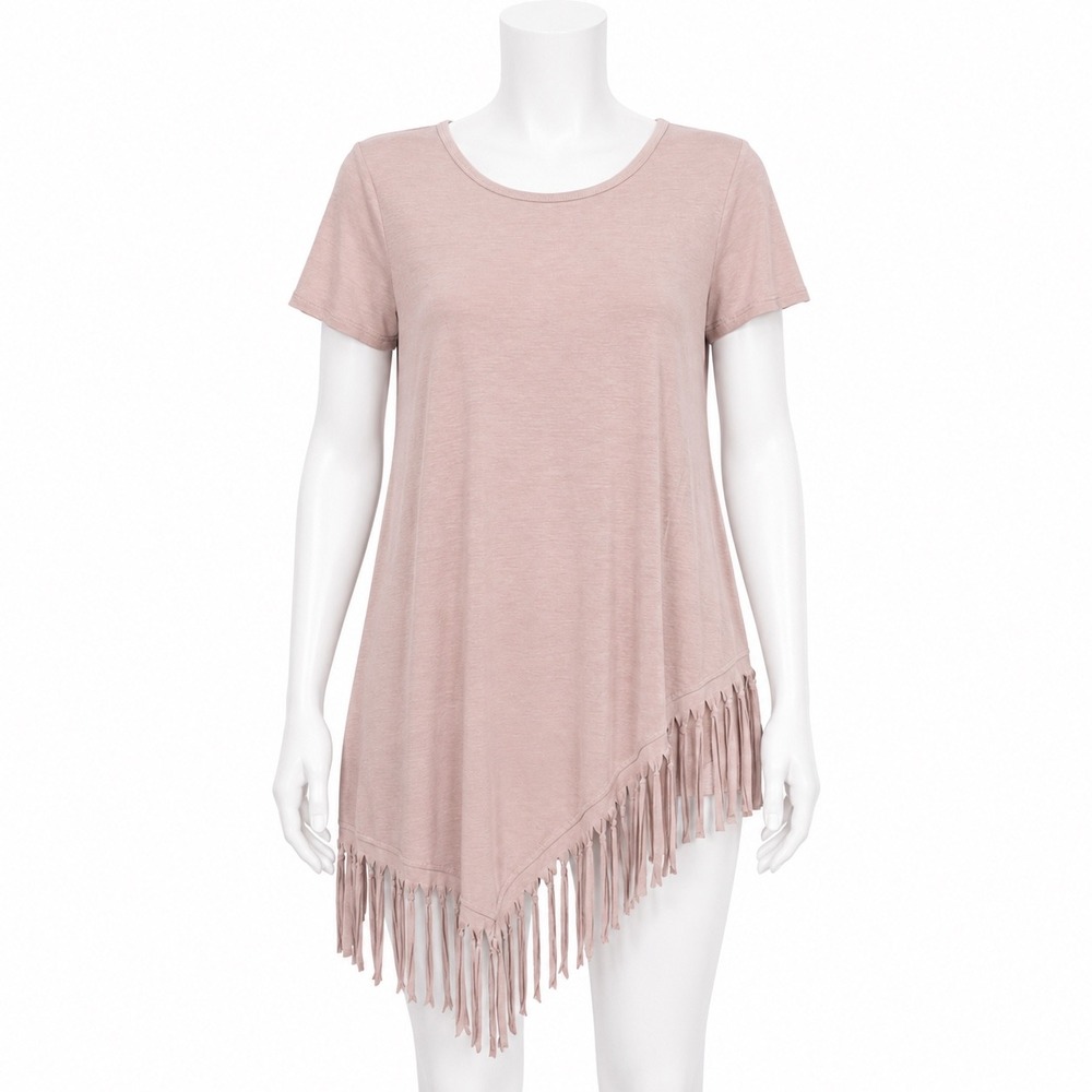 Serena Williams Tunic Top Size Medium Mauve Pink Asymmetric Fringe Western Boho